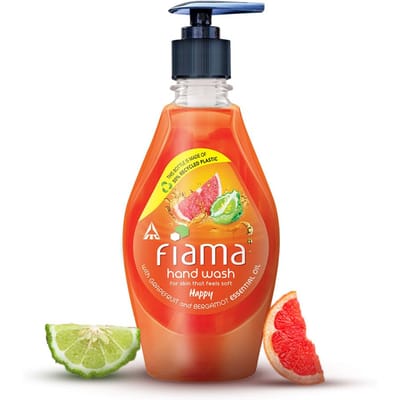 Fiama Happy Savon Liquide Mains 400 ml Pack de 1 Avec Huile Essentielle Pamplemousse Bergamote Mains Douces Souples Parfumées orange