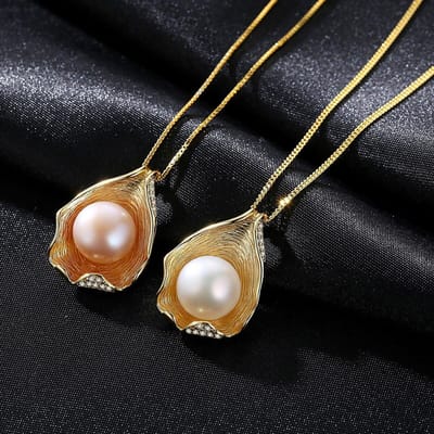 Collier en argent S925 avec pendentif en forme de coquillage et perle plaquée argent 18 carats pour femme blanc