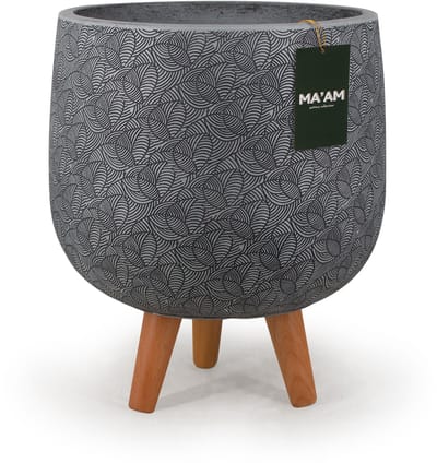 MA'AM Pottery Lara - bloempot op poten - D23xH20 - grijs - Retro plantenpot op pootjes - Boho/Urban Jungle - trendy bladpatroon