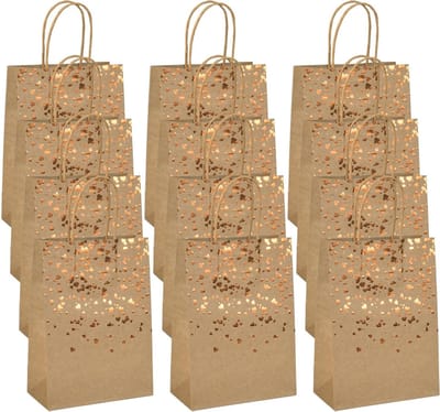 Kraft papieren geschenktassen met handvatten voor feestjes, verjaardagen, bruiloften en kerstcadeaus - 12 stuks