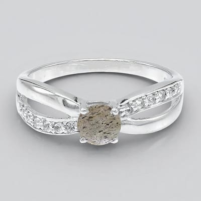Cavill - Zilveren Ring - 925 Sterling Zilver - 0,39 ct Spectroliet Rond - 0,132 ct Witte Topaas Pavé - Elegante Damesring Maat 17