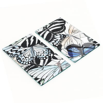 Decoratieve glazen snij- en serveerplanken met vlinder- en bloemmotief, 2x30x52 cm