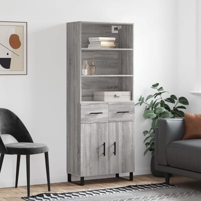 vidaXL - Hoge - kast - 69,5x34x180 - cm - bewerkt - hout - grijs - sonoma - eikenkleurig