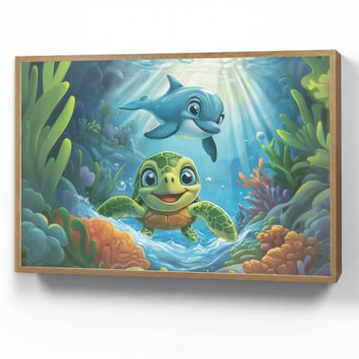 Nachtlampje 90x60 cm - Kinder lamp - Schildpad - Dolfijn - Oceaan - Tafellamp kinderkamer draadloos - Slaapkamer lampje - Bedlamp kinderen - Kinderlampje - Wandlamp babykamer - Nachtlampjes