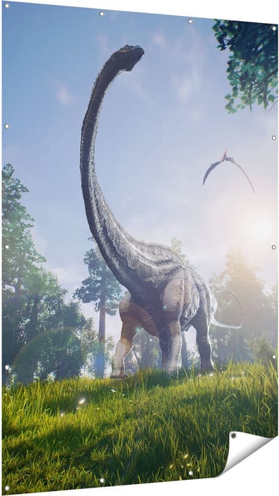 Gards Tuinposter Diplodocus Dinosauri�r in het Bos - 120x180 cm - Tuindoek - Tuindecoratie - Wanddecoratie buiten - Tuinschilderij