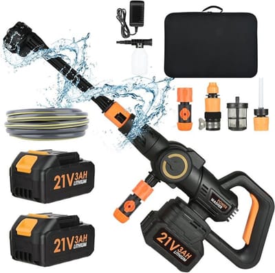 Draagbare Hogedrukreiniger – Met Accu – Hogedrukspuit – Draagbaar – Inclusief Batterij – Complete Set – Professioneel Design – Zwart/Oranje