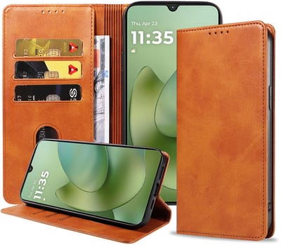 Geschikt voor Motorola Moto G06 Telefoonhoesje Kunstleer met Magnetische sluiting en Pasjeshouder Bookcase met Klepje - Walletcase with Cardslot - Bruin - Smartphonica geschikt voor Motorola Moto G06