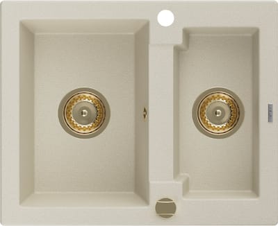 Mexen Carlos granieten gootsteen 1,5-kamer 582 x 475 , beige, gouden sifon - 6518581500-69-G