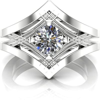 1 Diamant Trillion Geslepen Verlovingsring Elegante Feestelijke Echte Massieve 14k Witgoud 9