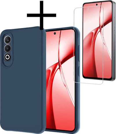 Hoesje - Met Screenprotector - Geschikt voor OnePlus Nord CE4 - Sterk & Shockproof - Back Cover - Siliconen Case - Telefoon Hoes - Donkerblauw