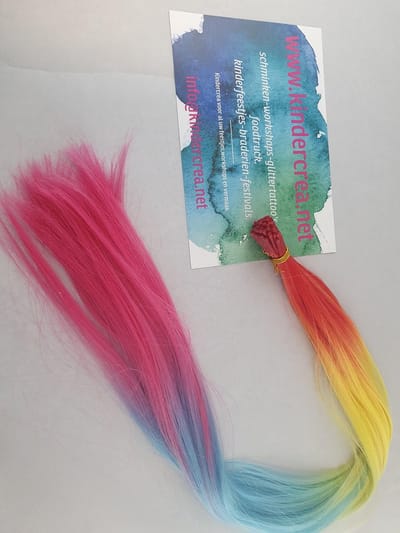 haar extension regenboog rood-geel-blauw-roze55cm 50 stuks