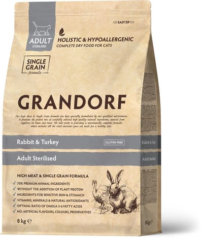 Grandorf Sterilised Kattenbrokken Adult Konijn & Kalkoen 8 Kg