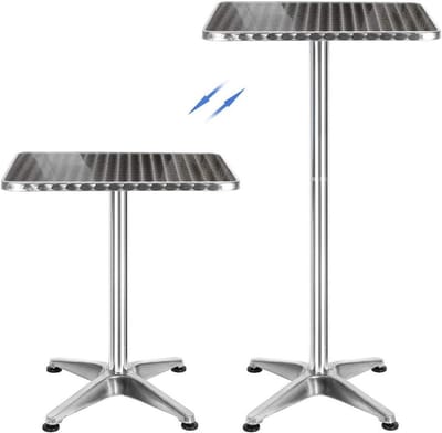 Bartafel Aluminium - Hoge Tafel - Buiten Dineren - Verstelbare Hoogte - 60x60cm - Zilver