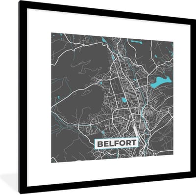 Fotolijst incl. Poster - Belfort - Plattegrond - Kaart - Frankrijk - Stadskaart - 40x40 cm - Posterlijst