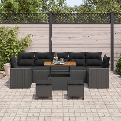 vidaXL - Tuinbank - Set - 10 - st - Zwart - poly - rattan