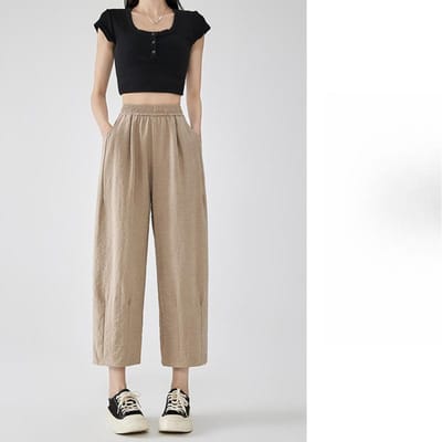 Blauwe Koreaanse Oma Broek Dames Zomer Nieuw Hoog getailleerd Casual Wijde pijpen Kleine Negenpunts Wortelbroek XL gray