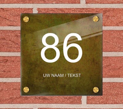Naambordje voordeur plexiglas 20x20x0,5 cm met goud kleur afstanhouder model 1122 - Huisnummerbordje, naambordjes, naambordje huis, naamplaatjes, huisnummer bordje, originele naambordjes voordeur, huisnummerbord met naam, originele huisnummer bord