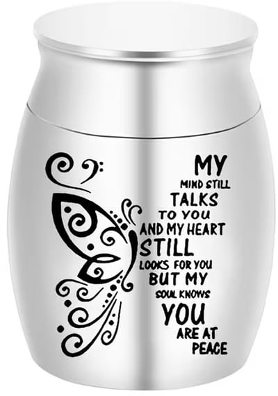 Mini urn/keepsake,zilver kleur,vlinder met tekst,geschikt voor een klein beetje as,haarlok of vacht