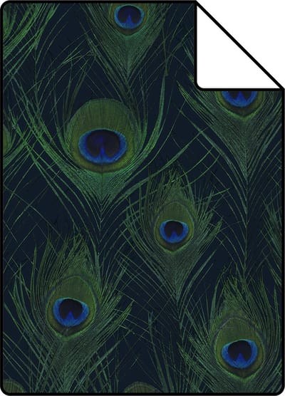 Proefstaal Origin Wallcoverings behang pauwenveren donkerblauw - 26,5 x 21 cm - 347766-S