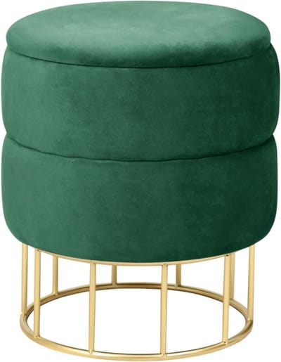 Fluwelen Poef - Ottomaan Voetenbank - Opbergen Kleine Spullen - Verborgen Opbergruimte - 37x37x42 cm - Groen