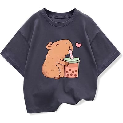 Mode d'été Capybara Vêtements pour enfants T-shirts Imprimé Dessin Animé Manches Courtes T-shirt Fille Design Populaire T-shirts Enfants Col Rond 160