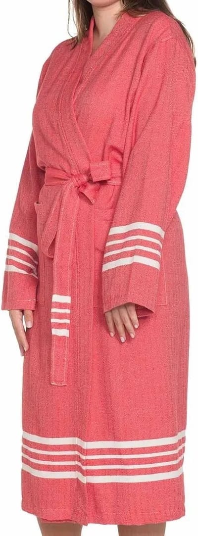 Lalay - hamam badjas Krem Sultan - red - L - dames heren badjas - sauna badjas - dunne badjas - 100% gekamd katoen