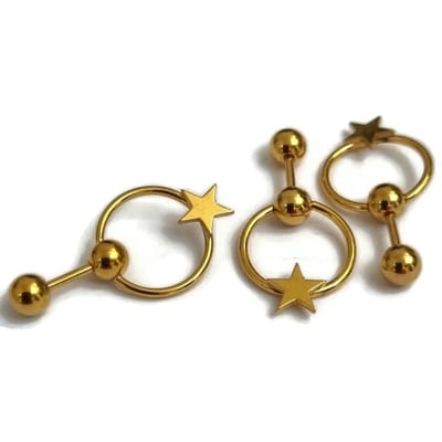 Aramat Jewels | Piercings | Helix Piercing met Sterretje Goudkleur | | | |10mm | Staal | Volwassenen | Verkleurd niet