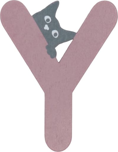 Houten Letter Y Roze met Kat | 9 cm
