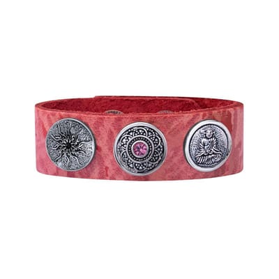 Quiges Dames Leren Armband Roze met 3 Drukknopen Set 19.5 - 21.5cm - EBCMS319