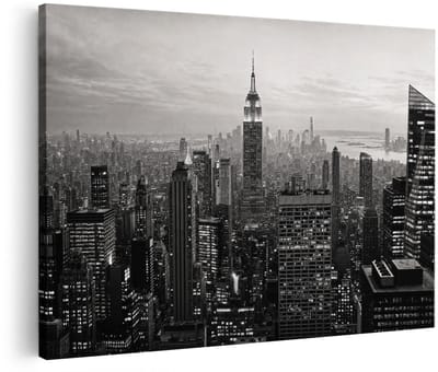 Artaza Canvas Schilderij New York Skyline - Zwart Wit - 60x40 cm - Wanddecoratie Woonkamer - Schilderijen - Muurdecoratie