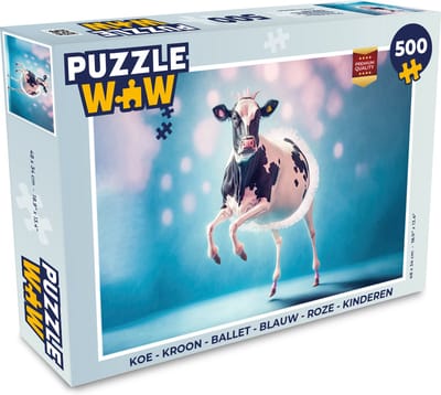 Puzzel Koe - Kroon - Ballet - Blauw - Roze - Kinderen - Legpuzzel - Puzzel 500 stukjes