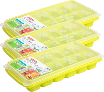 Plasticforte Tray met ijsblokjes - 3x stuks - ijsklontjes vormpjes - 12 vakjes - kunststof - groen - 26 x 12 cm