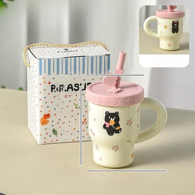 Nieuwe Keramische Zomer Waterbeker Beker met Rietje voor Meisjes met Hoge Looks Schattige Kinderen Koppels Koffiekop Casual Beker 350ml