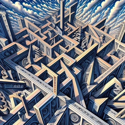 Modern escher schilderij | Escher's hedendaags meesterwerk: een moderne optische illusie vol kunst | Kunst - 40x40 centimeter op Canvas | Foto op Canvas