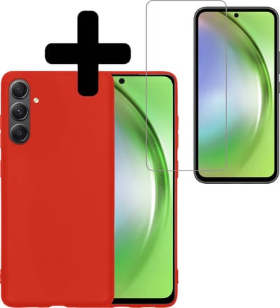 Hoesje - Met Screenprotector - Geschikt voor Samsung Galaxy A54 - Sterk & Shockproof - Back Cover - Siliconen Case - Telefoon Hoes - Telefoonhoesjes - Rood