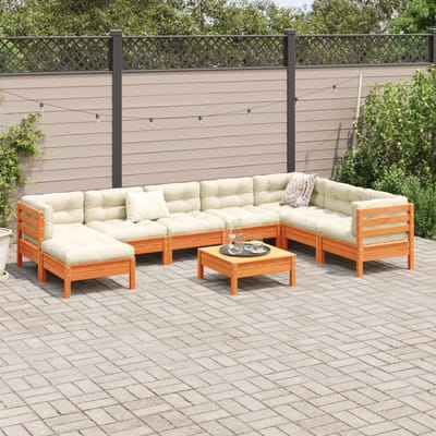 vidaXL - 9-delige - Loungeset - met - kussens - massief - grenenhout - wasbruin