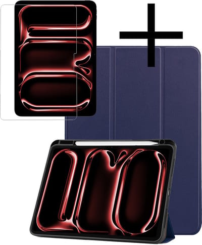 Hoes - Geschikt voor Apple iPad Pro (2024/2025) - 11 inch - Met Screenprotector - Trifold Bookcase - Hard Cover Case - Met Uitsparing Geschikt voor Apple Pencil - Hardcover Book - Tablet Hoesje - Donkerblauw