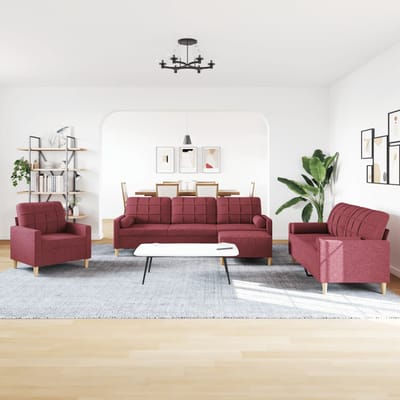 vidaXL - 4-delige - Loungeset - met - voetenbank - en - kussens - stof - wijnrood