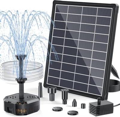 POPOSOAP Solarfontein met filter – 6,5W buitenfontein op zonne-energie, die zorgt voor een stabiele werking gedurende de dag; uitgerust met een compacte filterbox, geschikt voor kleine vijvers, vogelbadjes of aquariums.