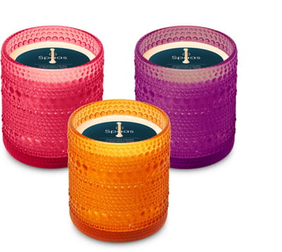 Spaas Set van Marrakesh Kaarsen – Geurloze Kaarsen in Glas Ø9cm – Oranje/Roze/Paars - circa 55u - 3 kaarsen