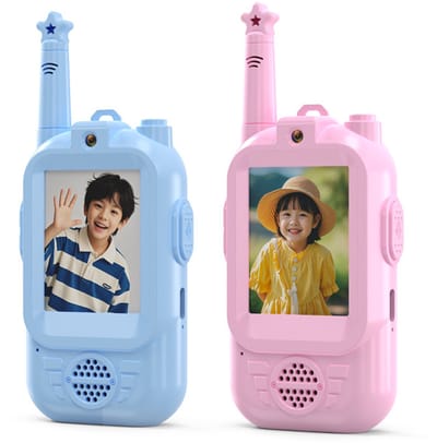 Video Walkie talkie voor kinderen - Oplaadbaar - Set van 2 - Kinderspeelgoed - Buitenspeelgoed - Inclusief 3 stemveranderende effecten - video-intercom met een bereik van 150-400 meter - wordt geleverd met een draagkoord (om verlies te voorkomen)