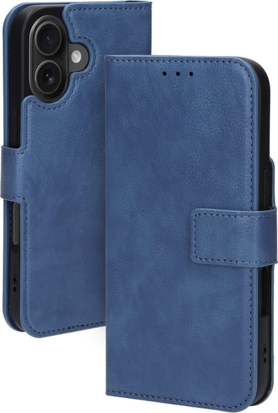 Mobiparts hoesje geschikt voor Apple iPhone 16 - Wallet/Boekhoesje - Eco Leer - Magneet Sluiting - Opberg vakken - Blauw