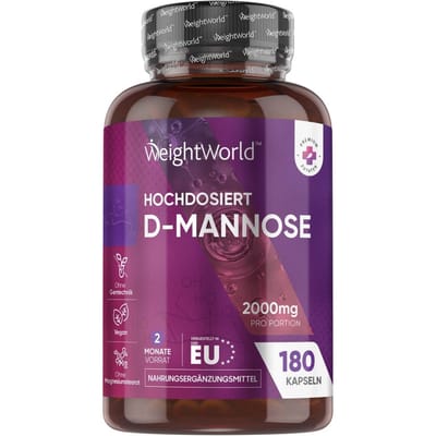 WeightWorld D-mannose capsules - 2000 mg D-mannose per portie - 180 vegan capsules