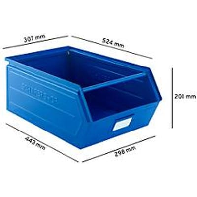 Schäfer Shop Select magazijnbak met open voorzijde, met draagbeugel, L 524 x B 307 x H 201 mm, 26 l, 120 kg, staal, RAL 5015 (hemelsblauw)
