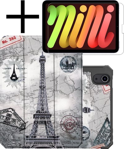 Hoes - Geschikt voor Apple iPad Mini 6 (2021) - 8.3 inch - 6e Generatie - Met Screenprotector - Trifold Bookcase - Hard Cover Case - Met Uitsparing Geschikt voor Apple Pencil - Hardcover Book - Tablet Hoesje - Eiffeltoren