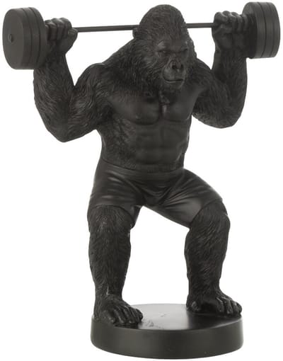 J-Line decoratie Gorilla Gewichtheffen - polyresin - zwart - small