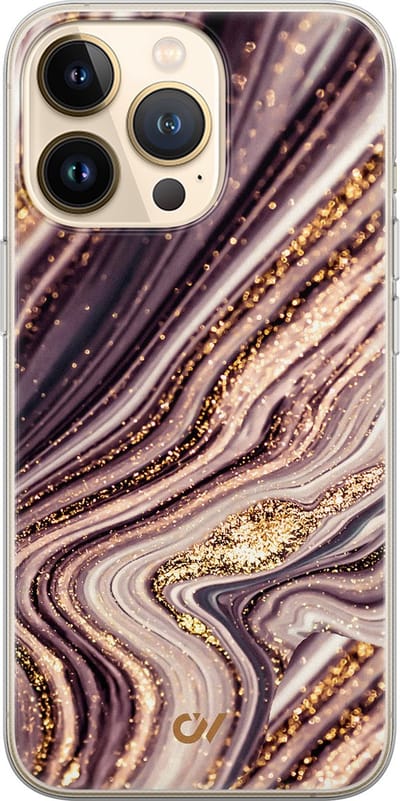 Hoesje geschikt voor Apple iPhone 13 Pro - Golden Pink Marble - - Paars - Apple Soft Case Telefoonhoesje - TPU Back Cover - Casevibes