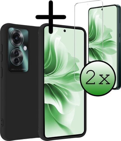Hoesje Met 2x Screenprotector - Geschikt voor OPPO Reno 11F - Sterk & Shockproof - Back Cover - Siliconen Case - Telefoon Hoes - Zwart