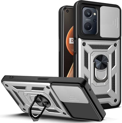 MobyDefend Hoesje - Geschikt voor Oppo A17 - Pantsercase Met Draaibare Ring - Zilvergrijs