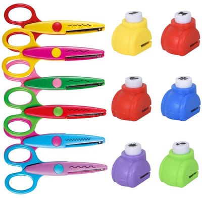 Allecto - Knutselschaar voor kinderen - Set van 6 stuks - Gekarteld en perforator - Multi - Creatief knutselen - Geschikt voor hobby's - Kindvriend...